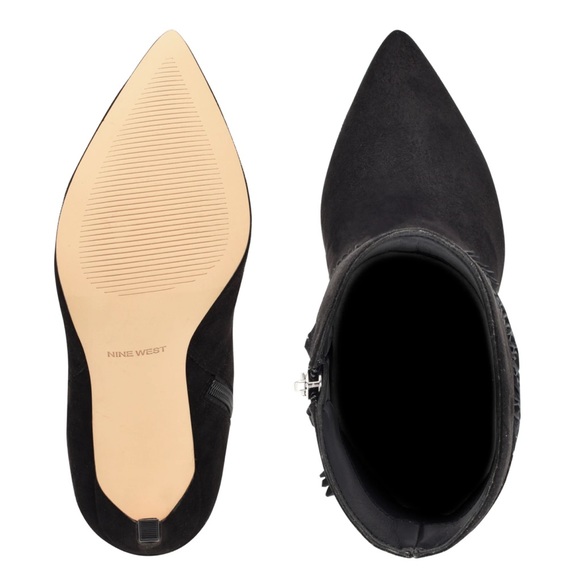 NWT Nine West Black Fringe Western Boots Boho Faux Suede Heels - Picture 13 of 13